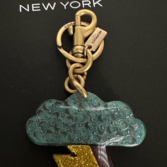 Coach Resin Glitter Cloud Lightning Bolt Keychain Key Fob Bag Charm Signature - Picture 5 of 14